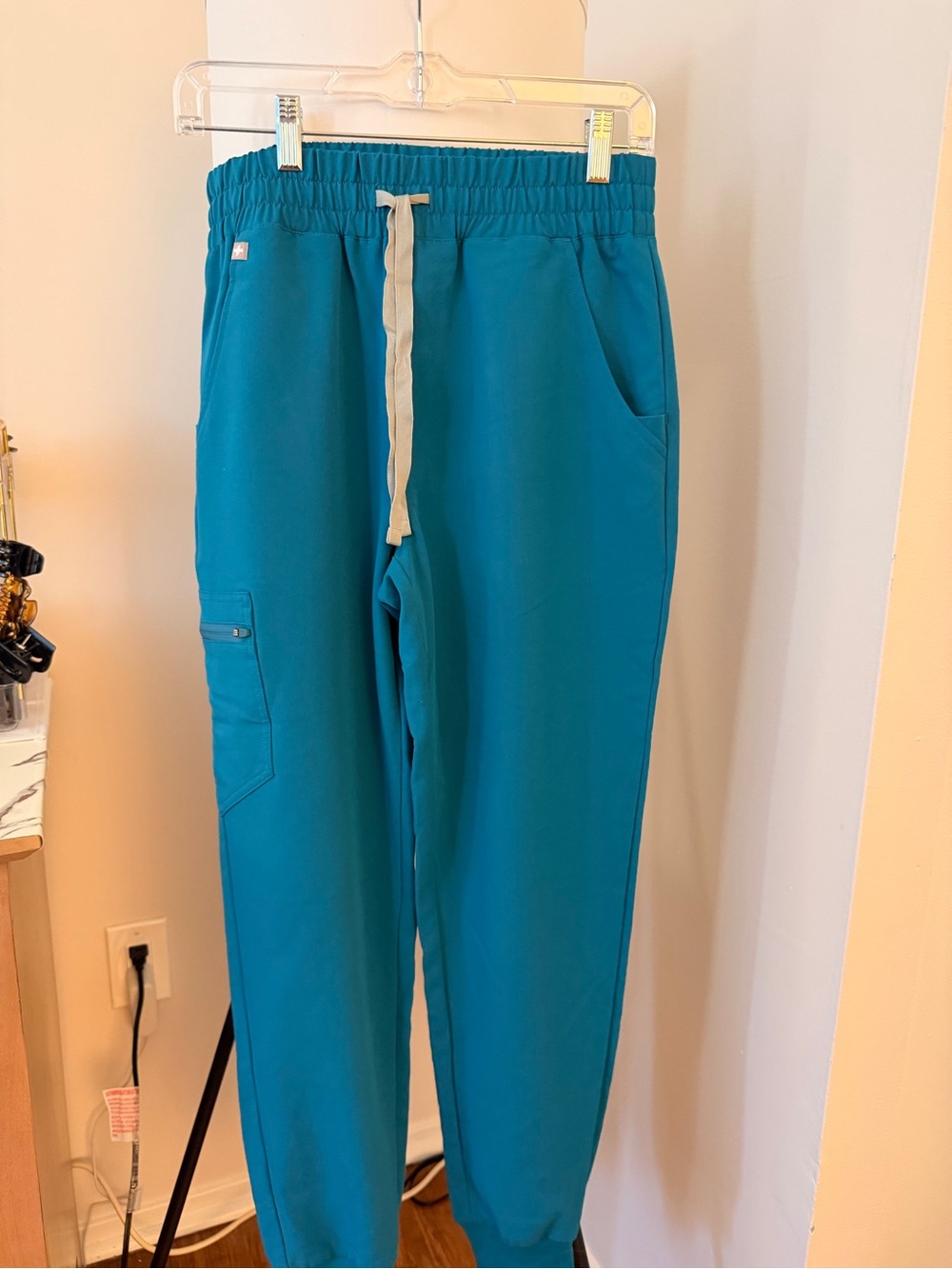 Figs Teal Track Joggers with Cream Drawstring